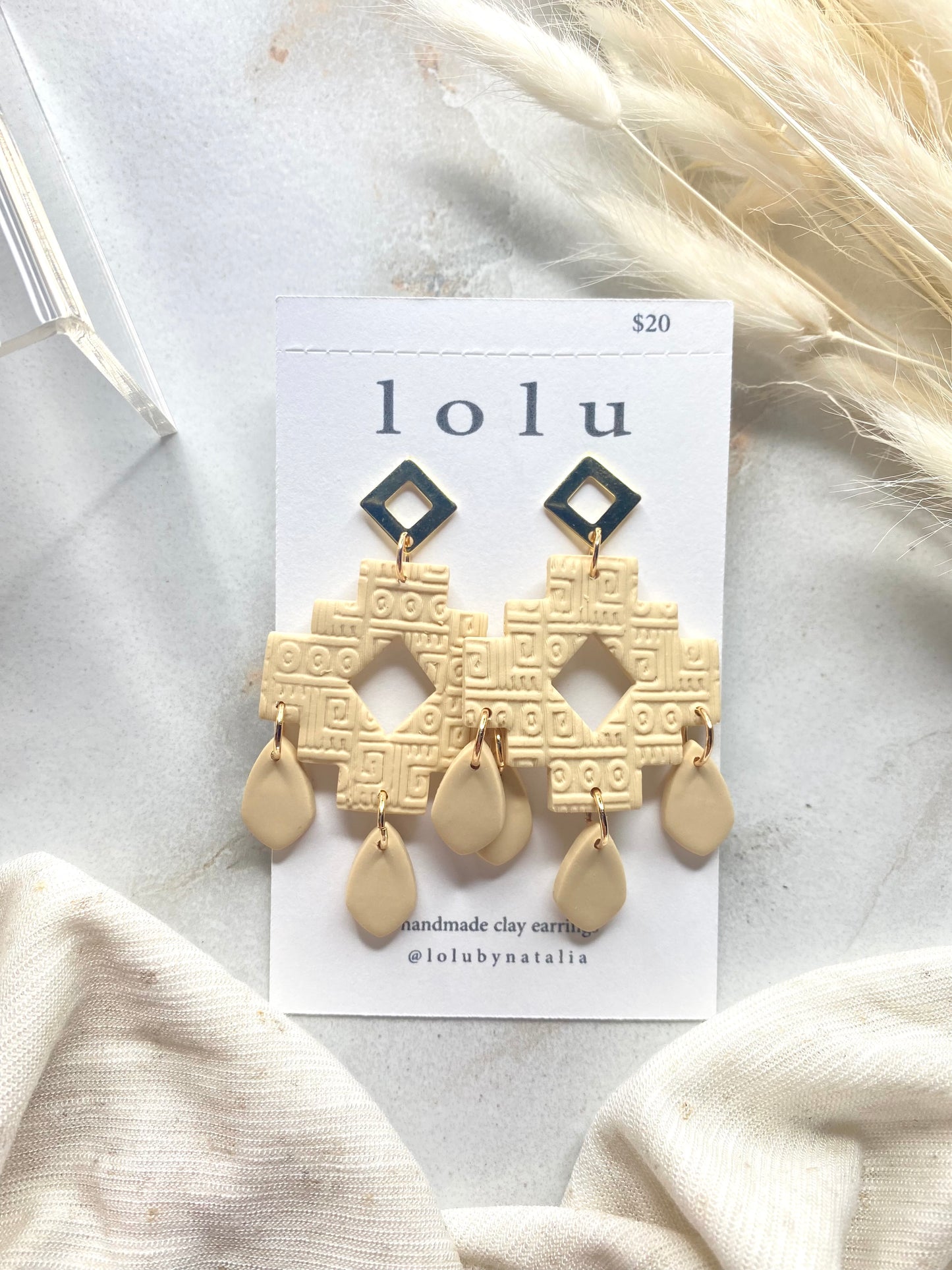 Ethnic Beige Clay Earrings