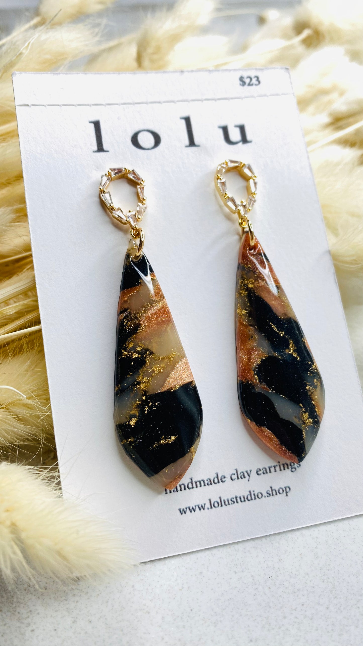 Teardrop Faux Tortoise Shells Clay Earrings