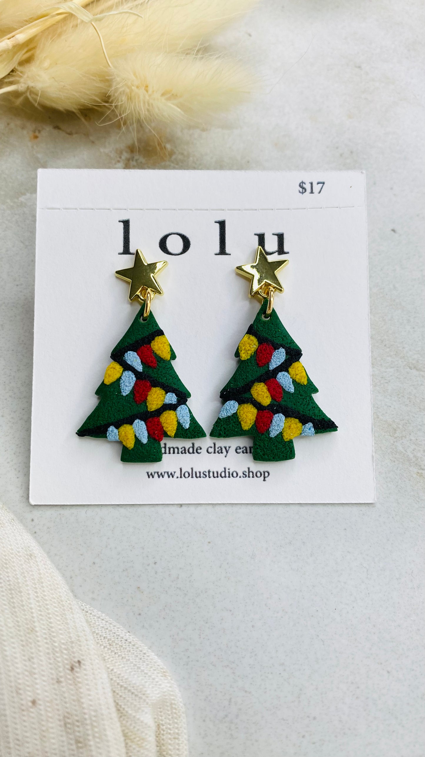 Christmas Tree with Lights Clay Earrings