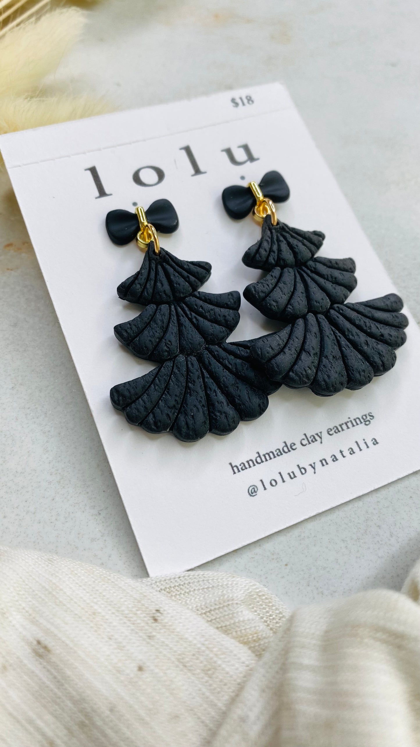 Black Christmas Tree Clay Earrings