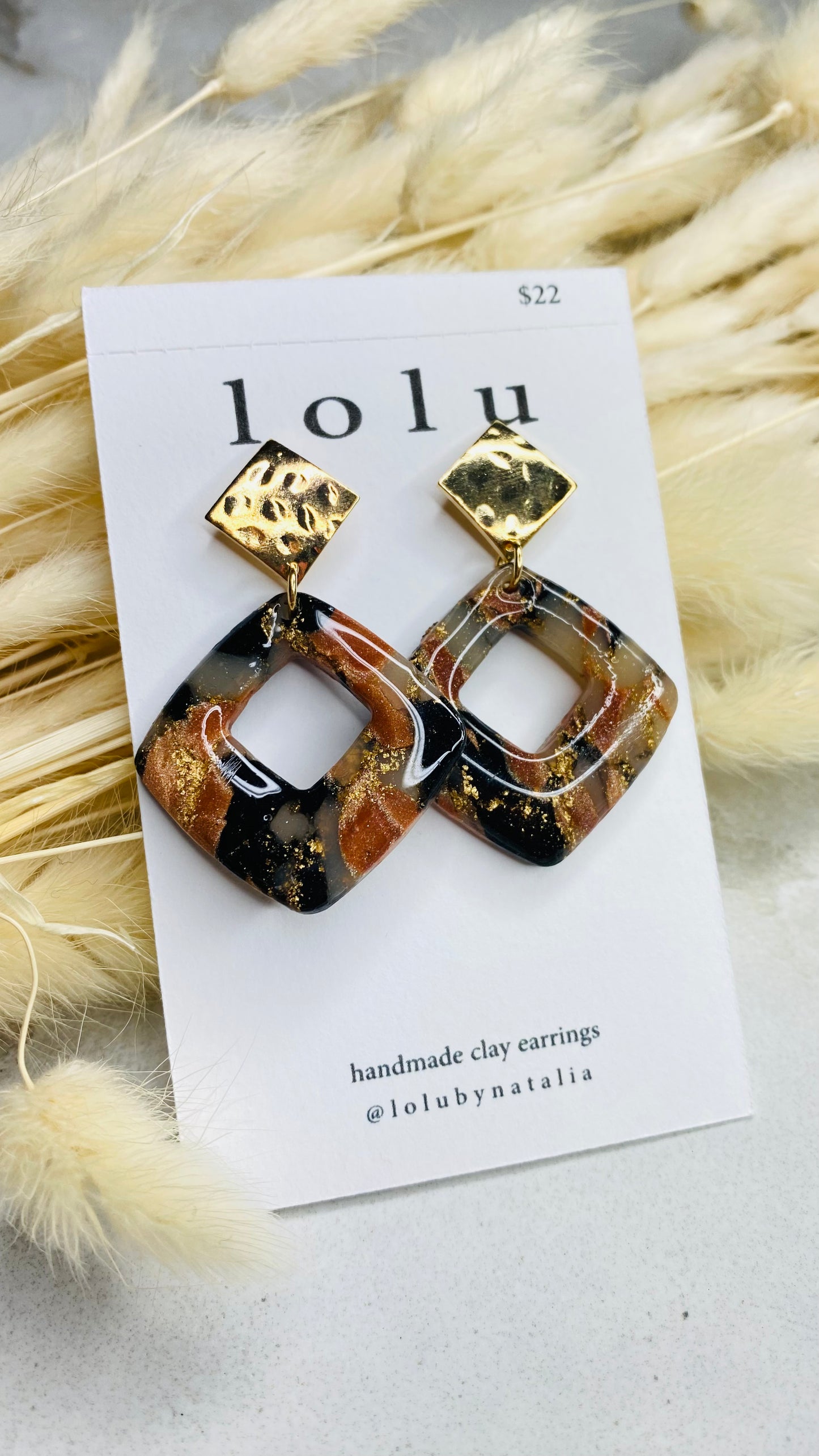 Rhombus Faux Tortoise Shells Clay Earrings