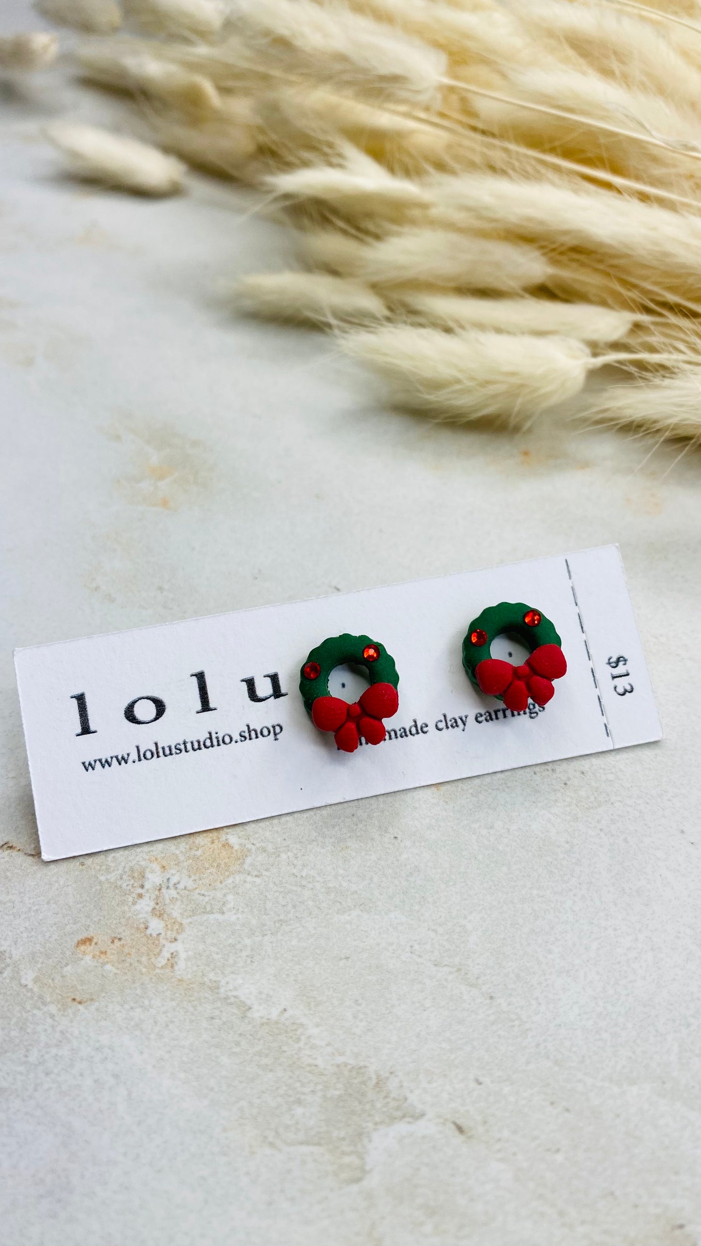 Wreath Studs Clay Earrings