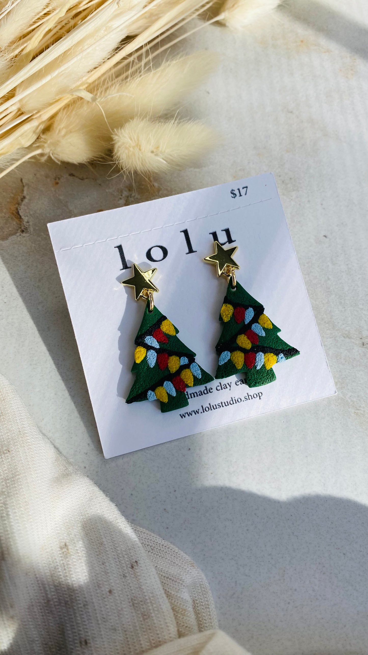 Christmas Tree with Lights Clay Earrings