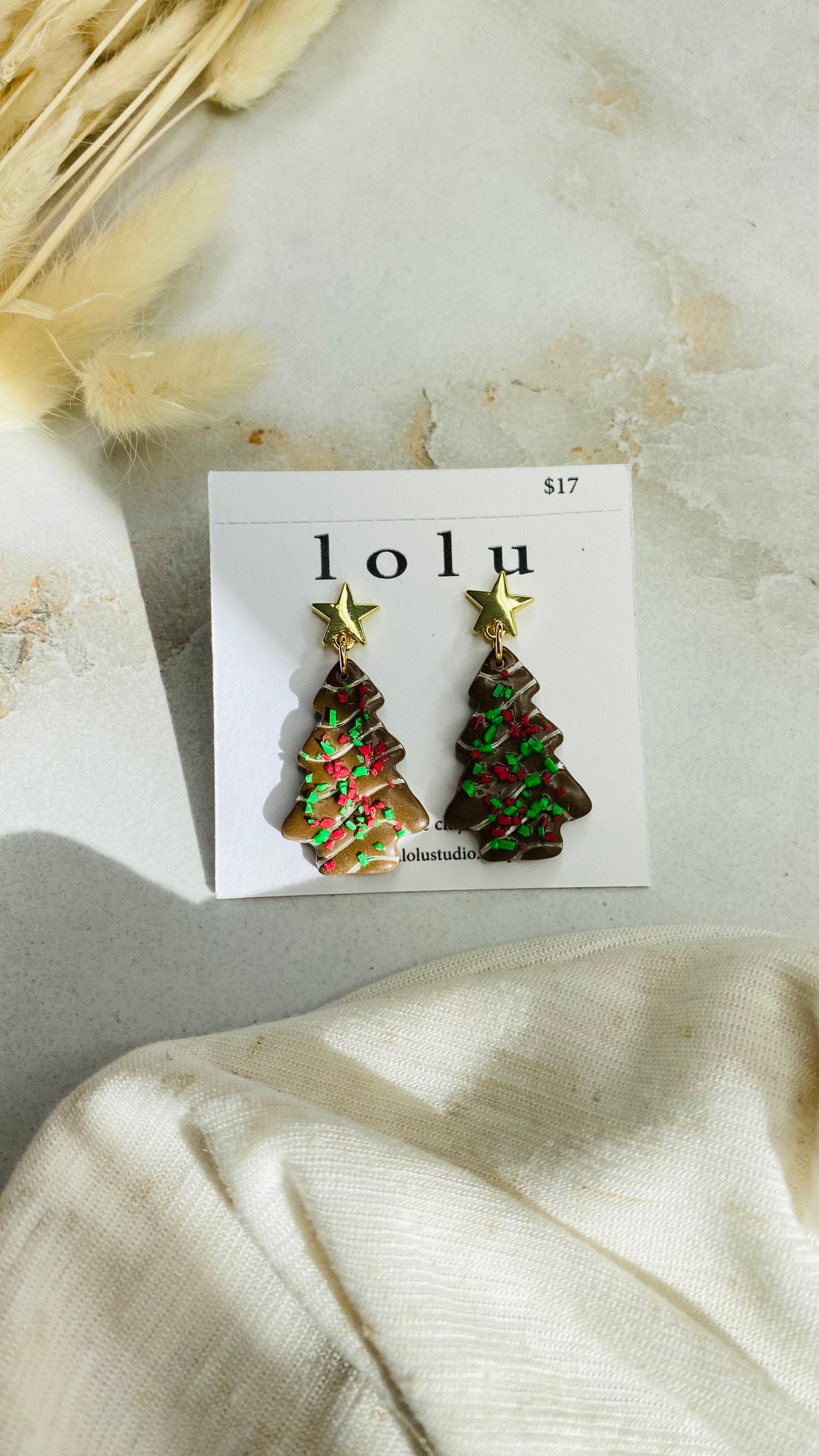 Little Debbie Christmas Tree Cake Clay Earrings