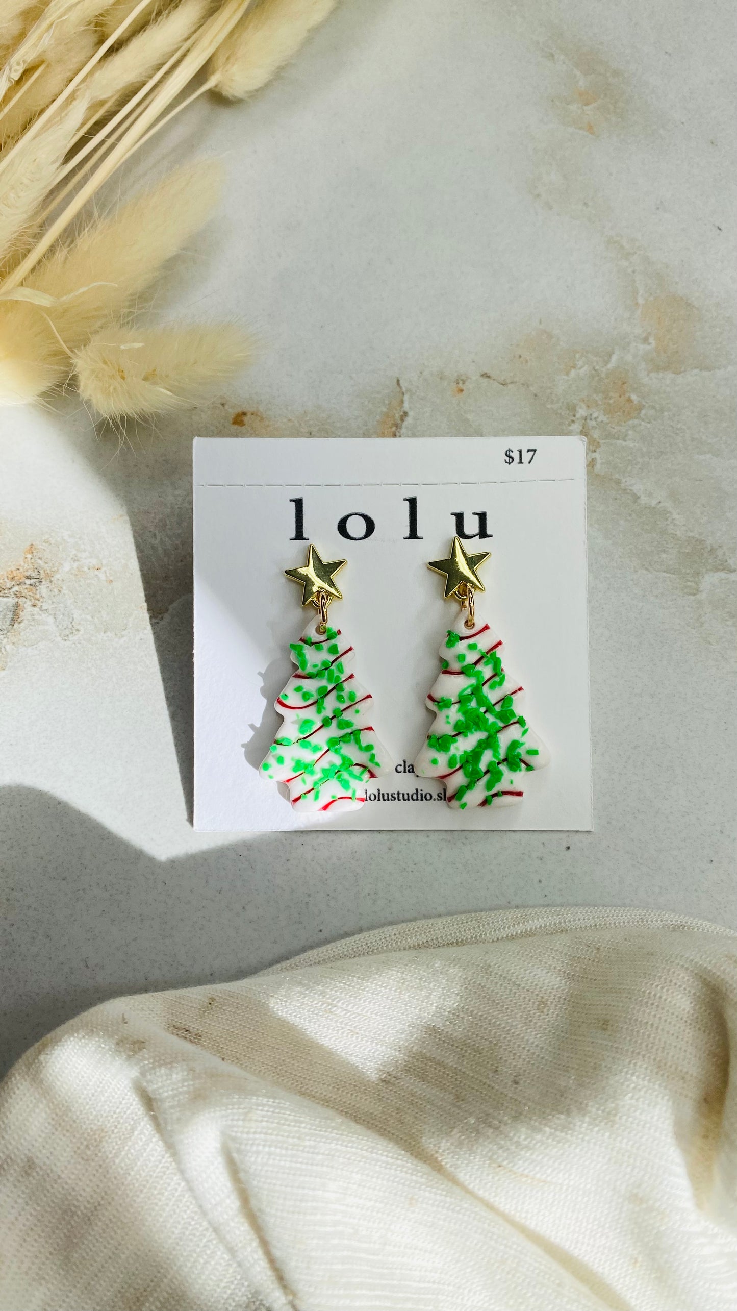 Little Debbie Christmas Tree Cake Clay Earrings