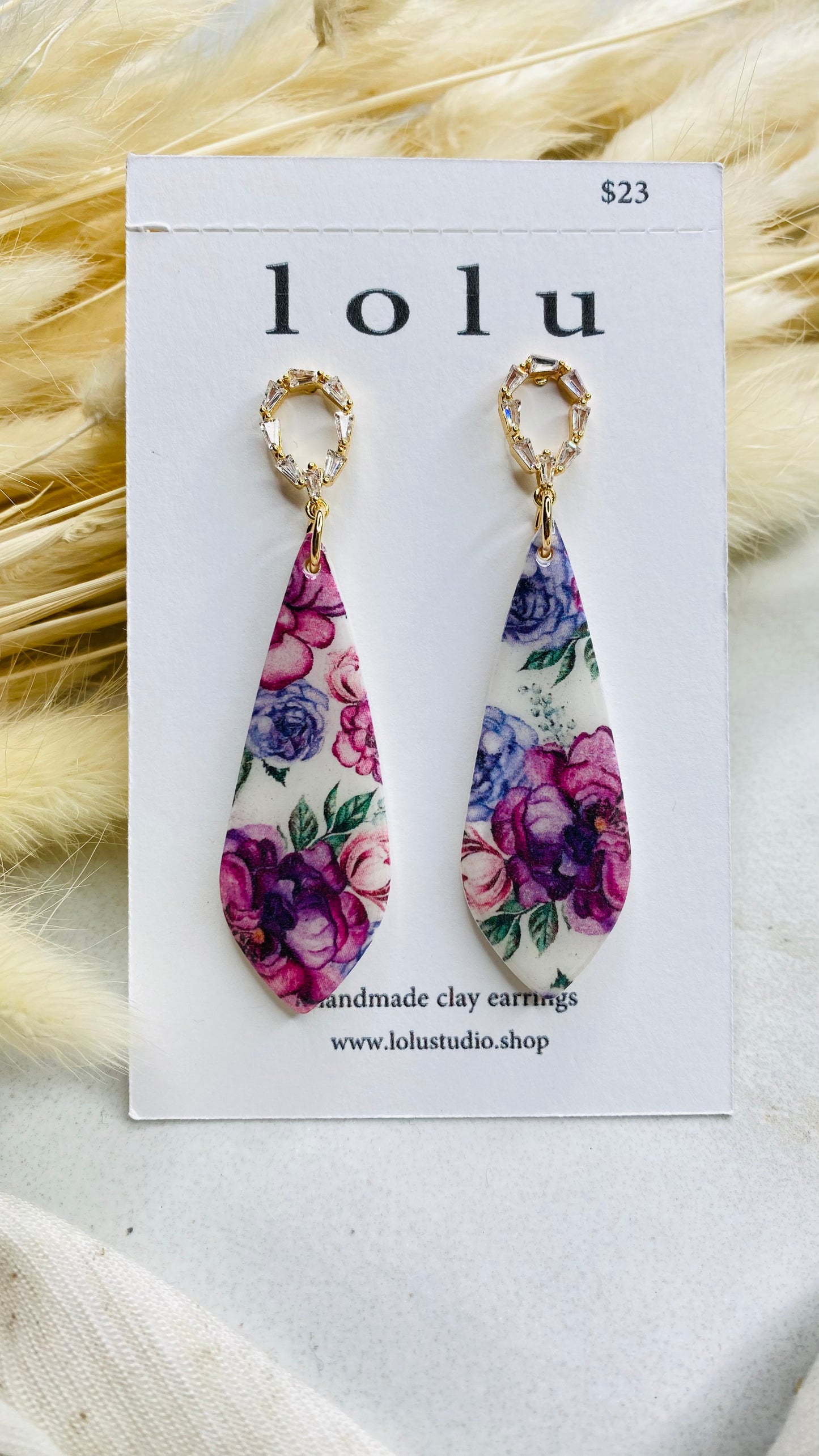 Teardrop Watercolor Flowers Clay Earrings