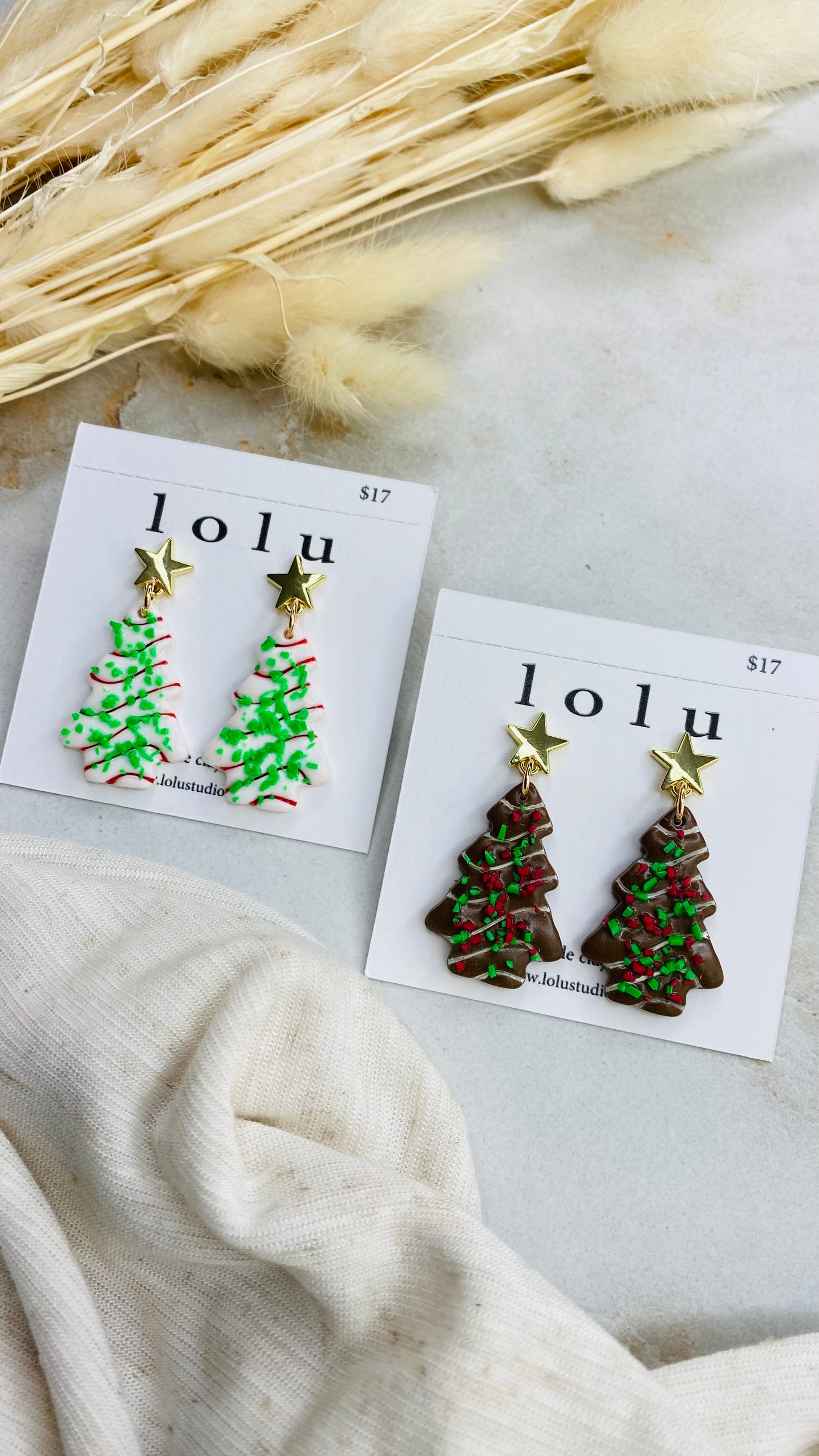 Little Debbie Christmas Tree Cake Clay Earrings