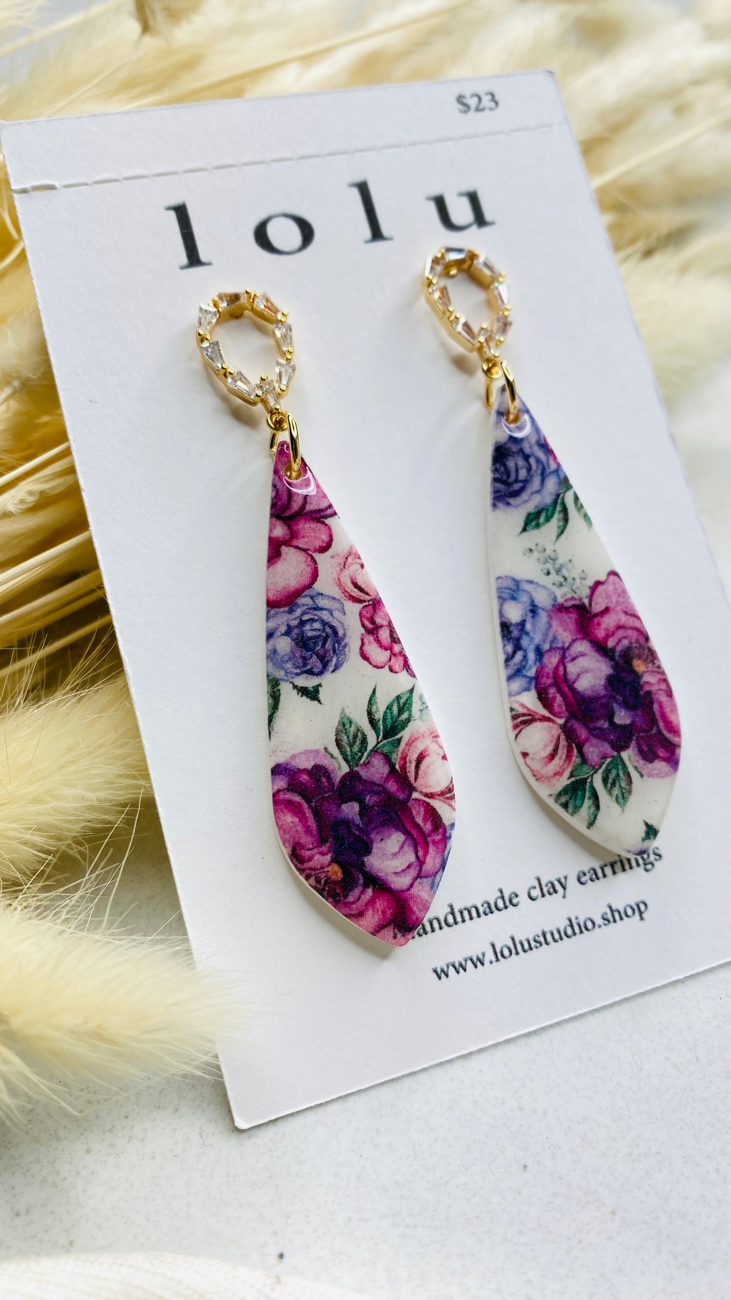 Teardrop Watercolor Flowers Clay Earrings