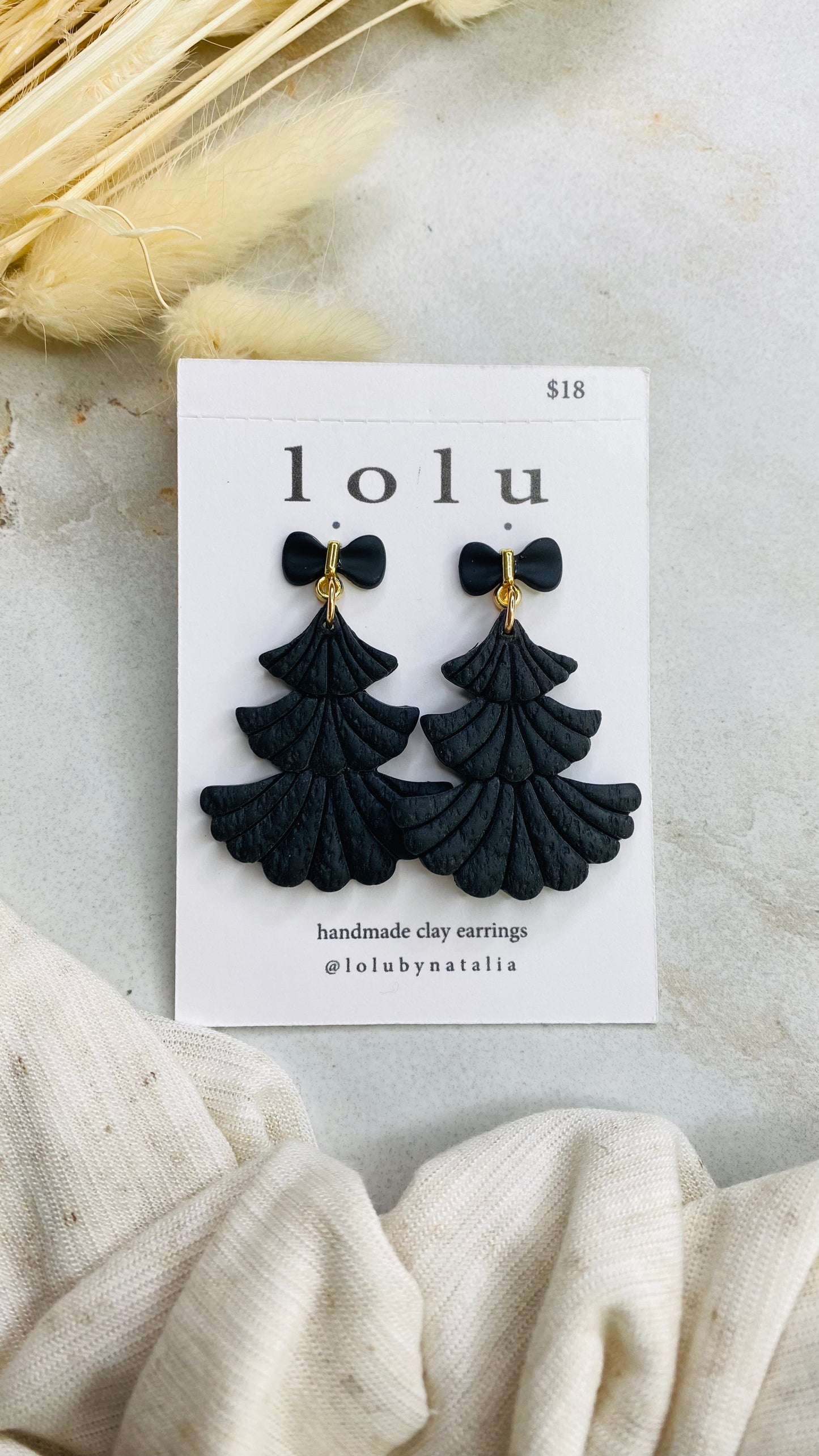 Black Christmas Tree Clay Earrings