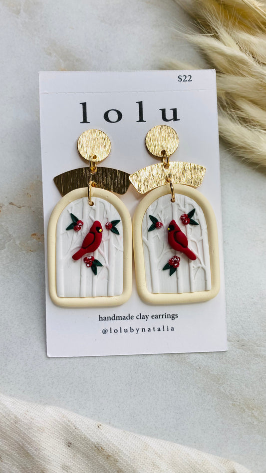 Cardinal Bird Clay Earrings