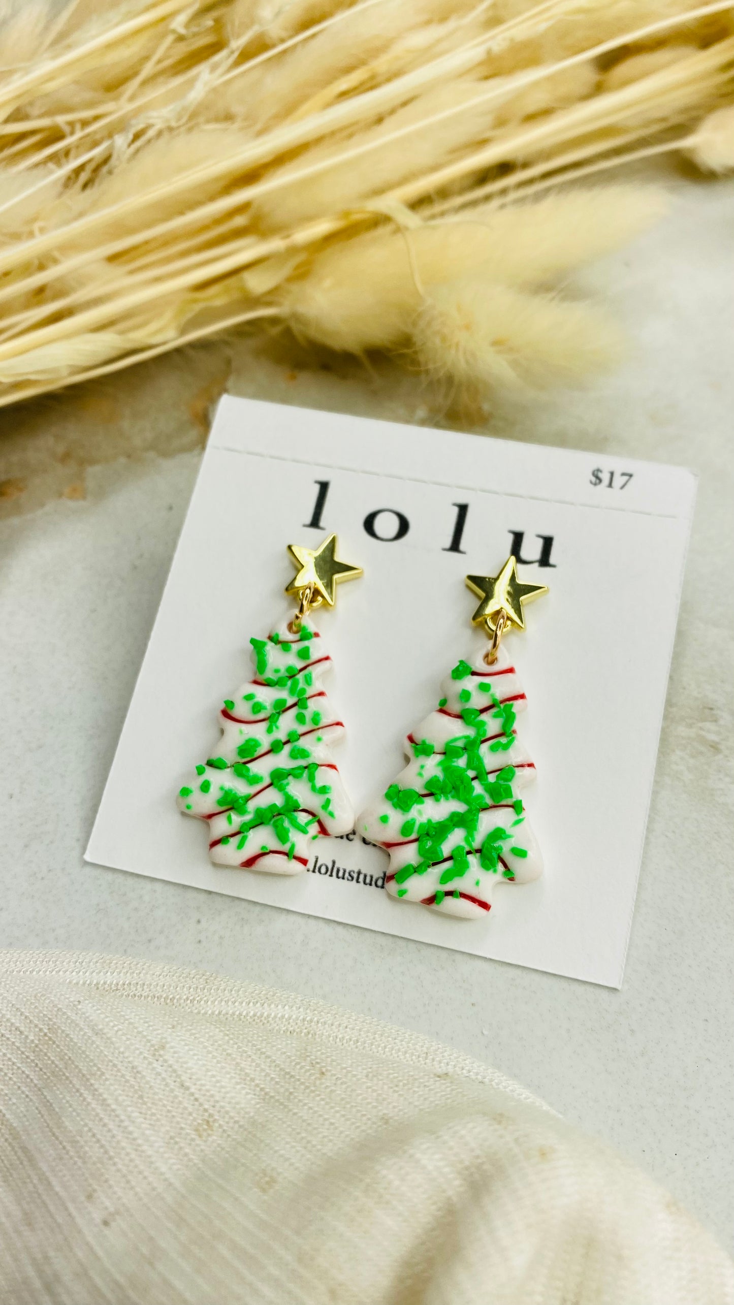 Little Debbie Christmas Tree Cake Clay Earrings