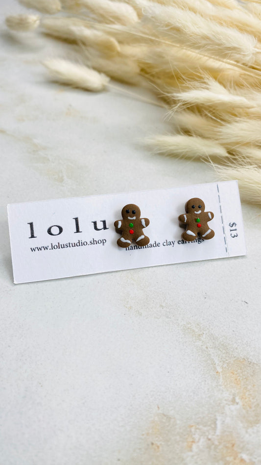 Gingerbread Man Studs Clay Earrings