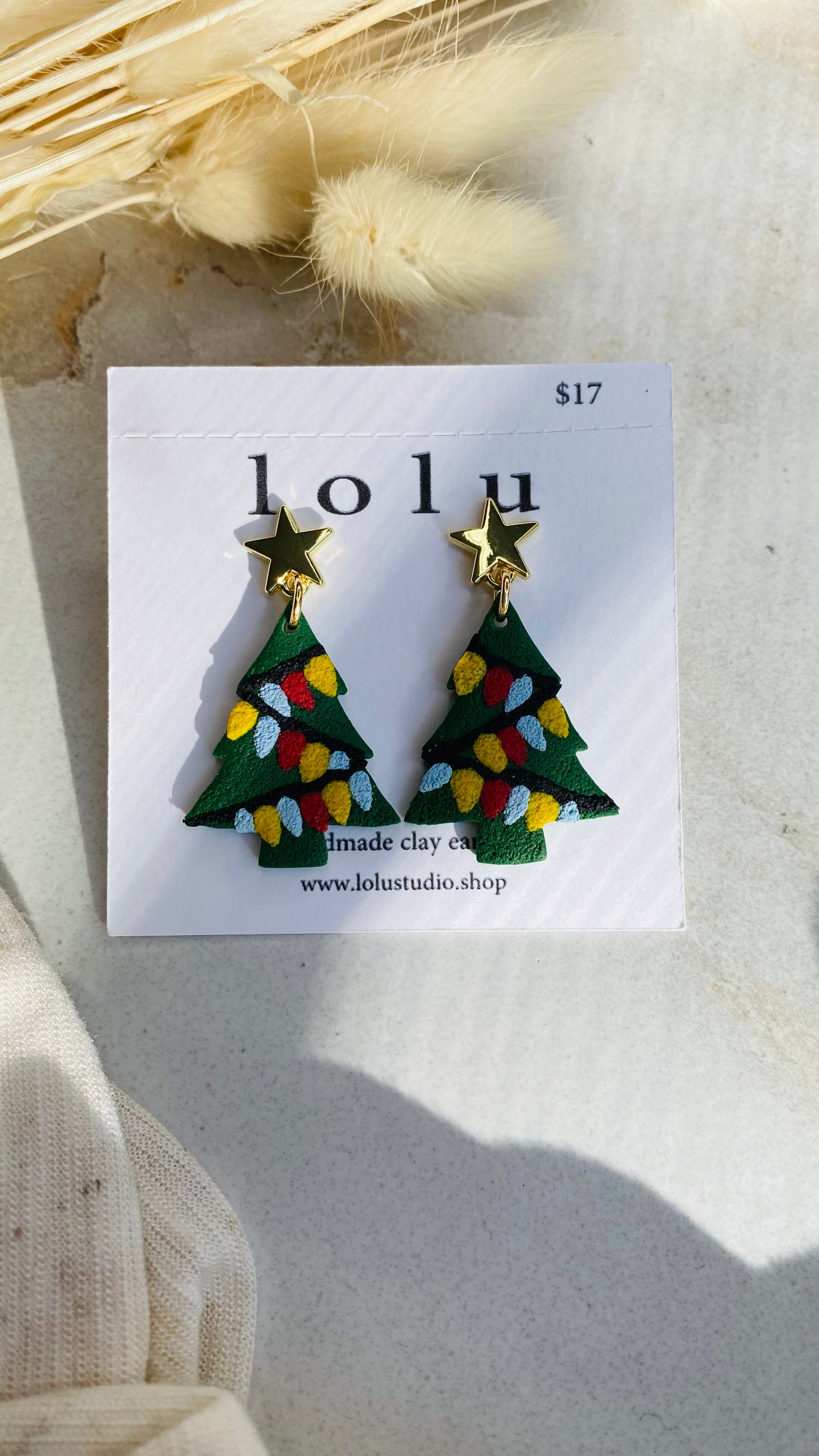 Christmas Tree with Lights Clay Earrings