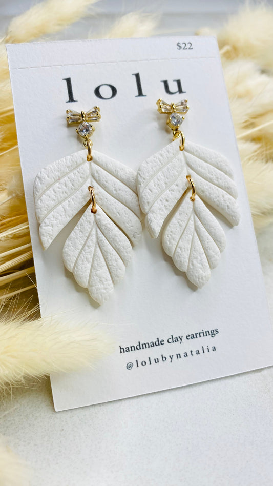 White Leaf Clay Earrings