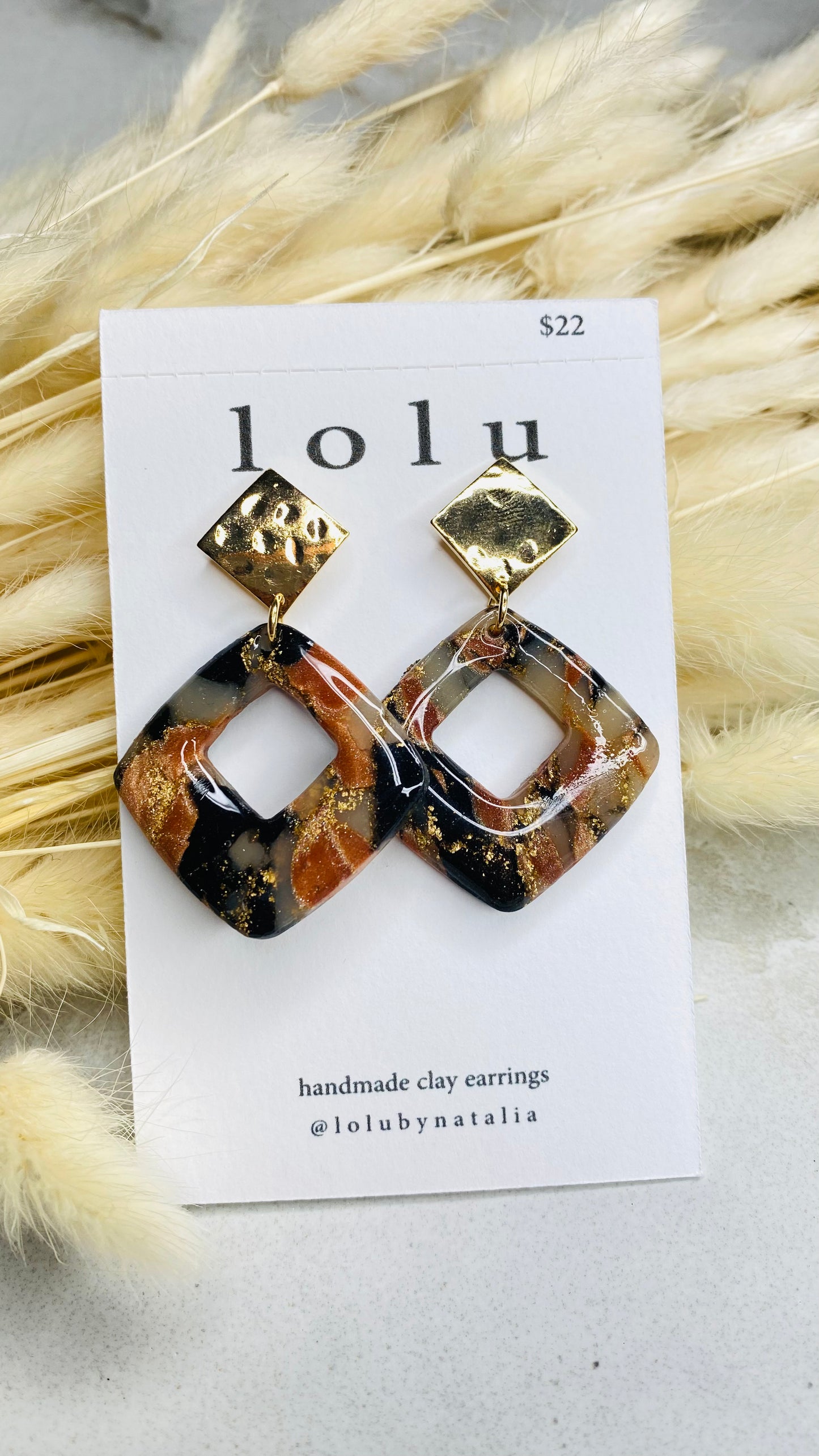 Rhombus Faux Tortoise Shells Clay Earrings