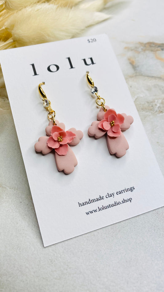 Pink Cross Clay Earrings