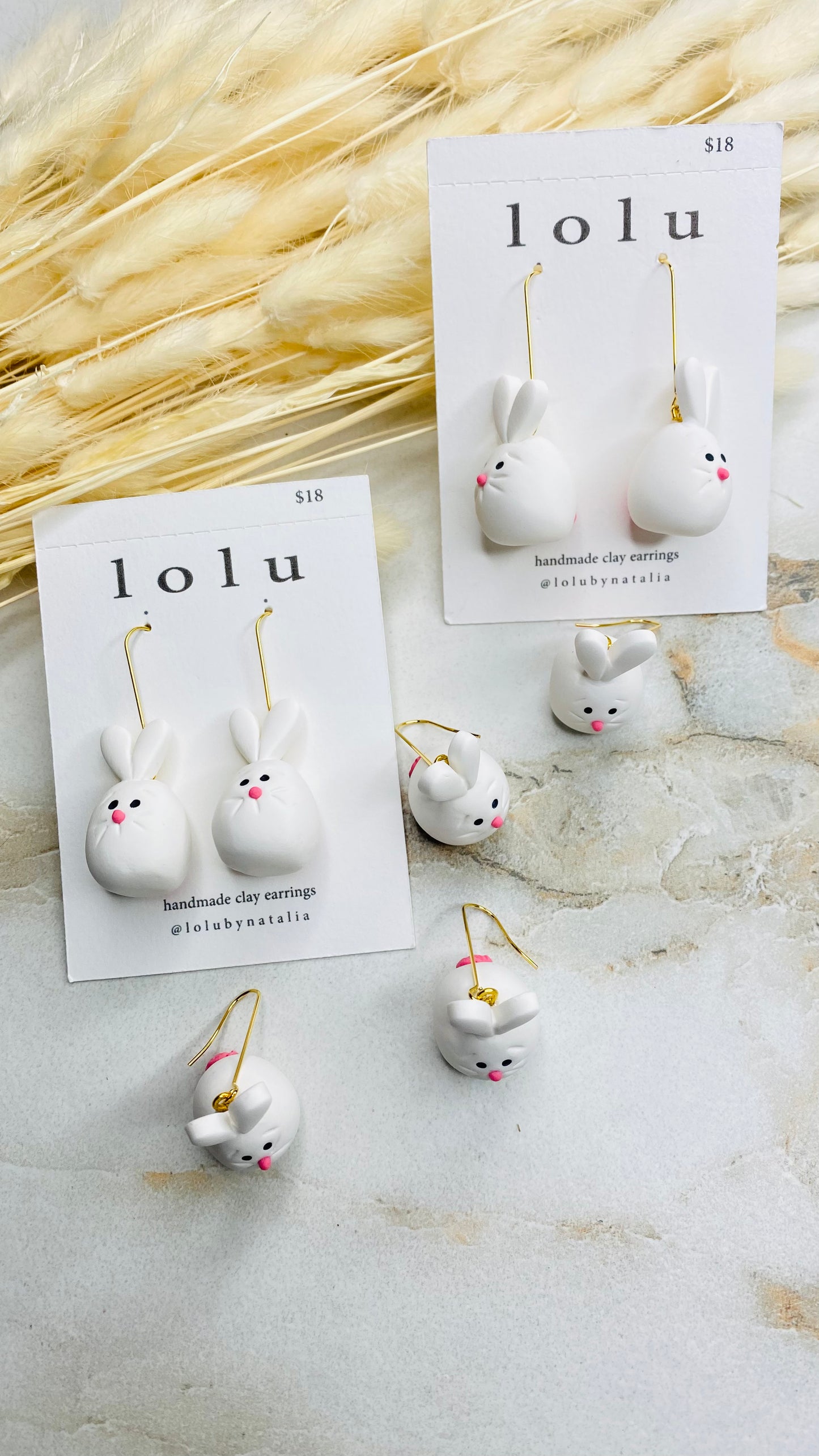 White Egg Bunnies Clay Earrings