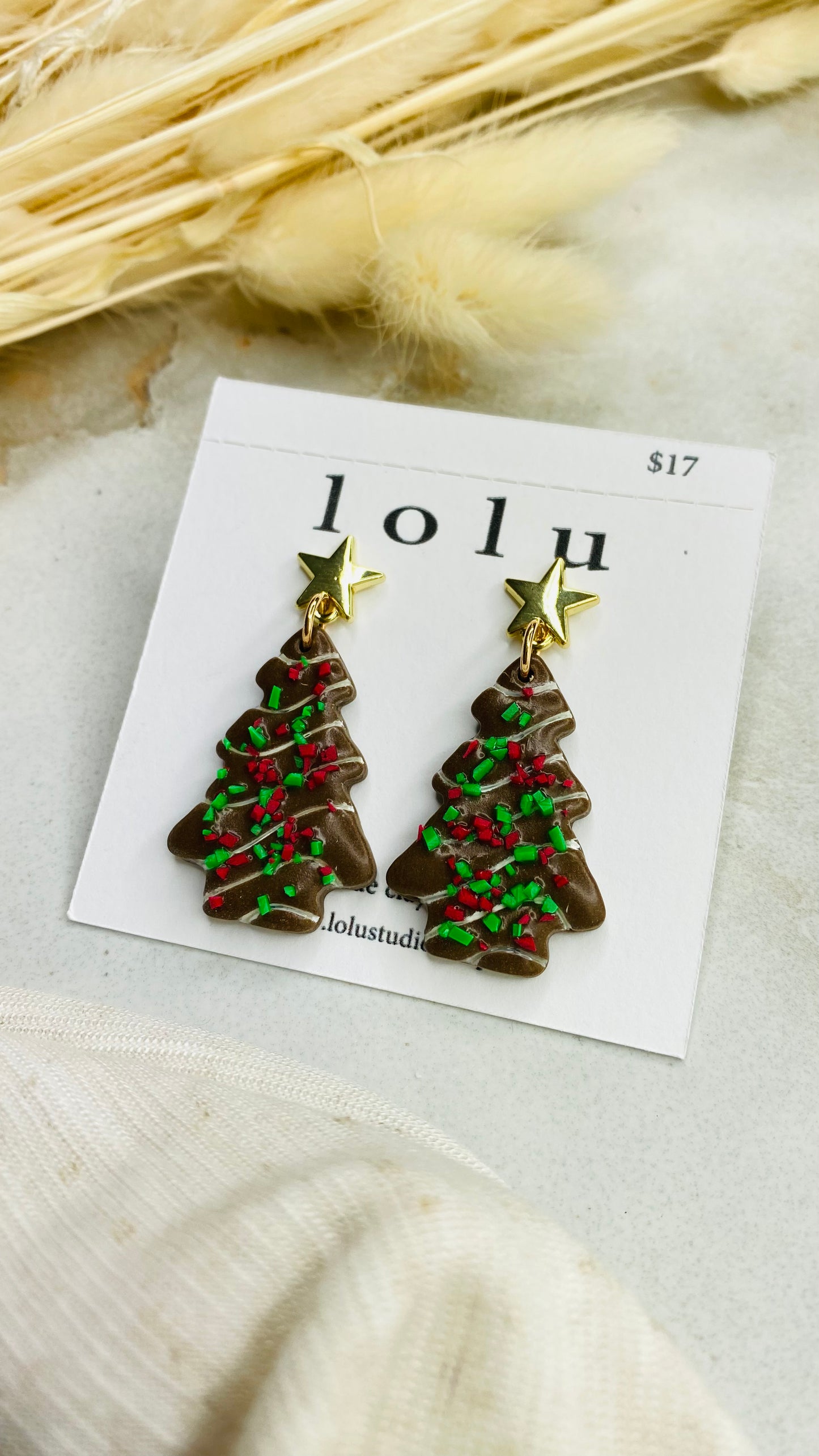 Little Debbie Christmas Tree Cake Clay Earrings