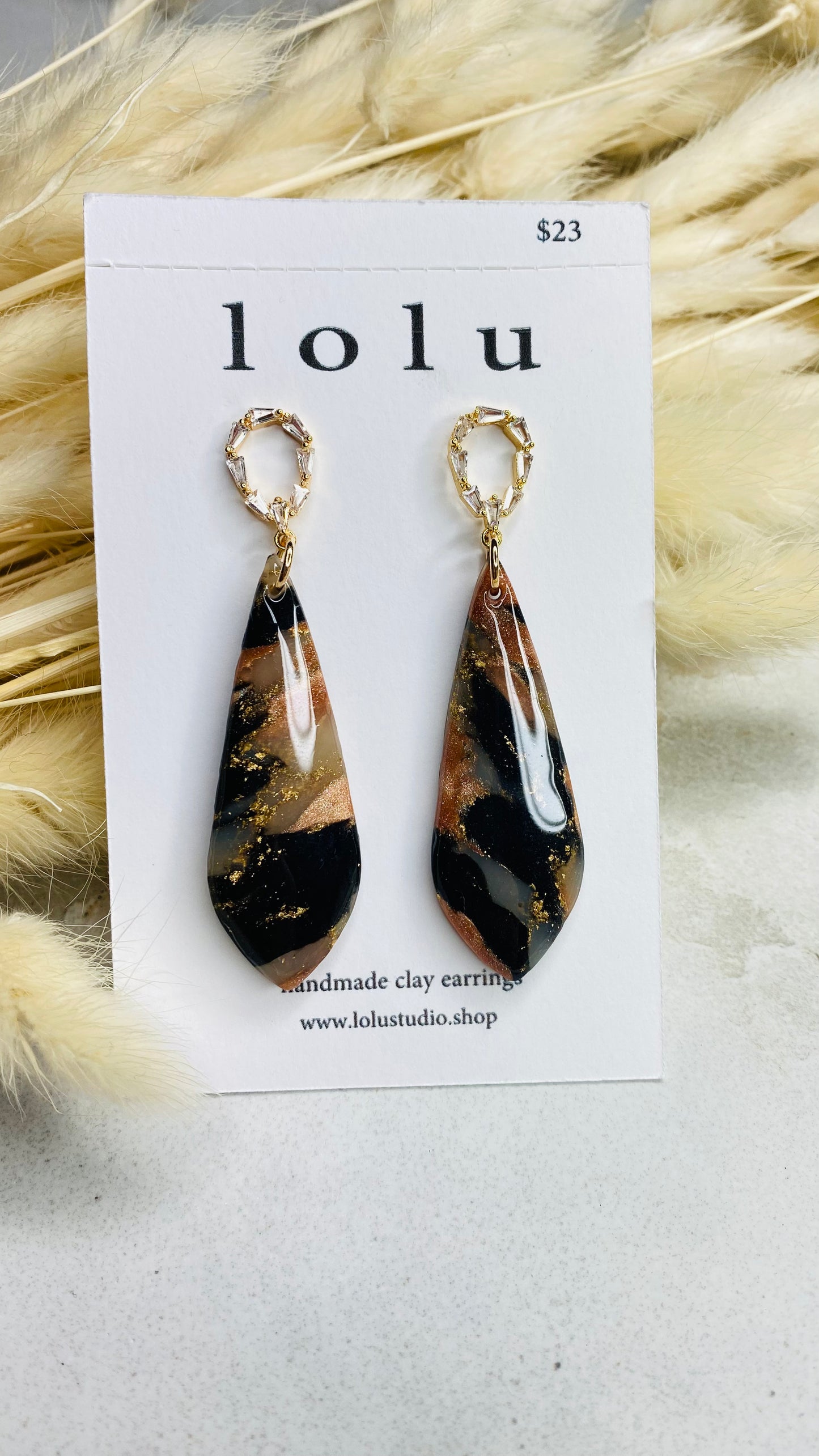 Teardrop Faux Tortoise Shells Clay Earrings