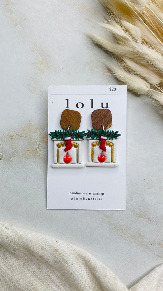 Cozy Fireplace Christmas Clay Earrings